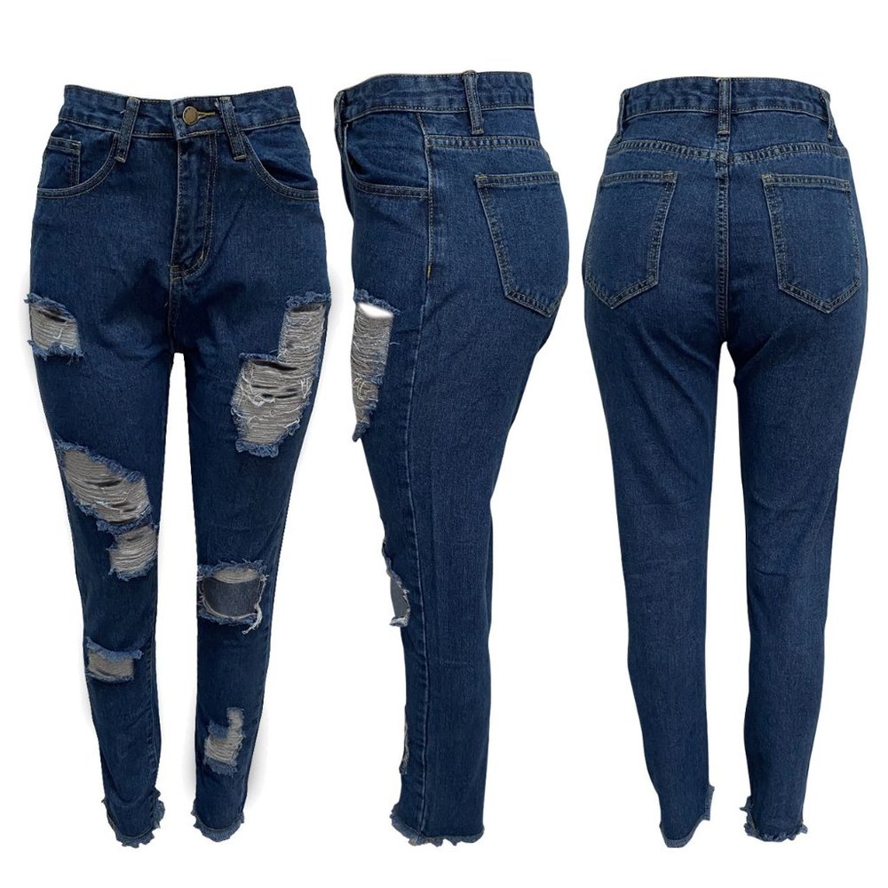 🌟2/35🌟Ripped Distressed Washed Denim Pants Jeans - Picture 4 of 4